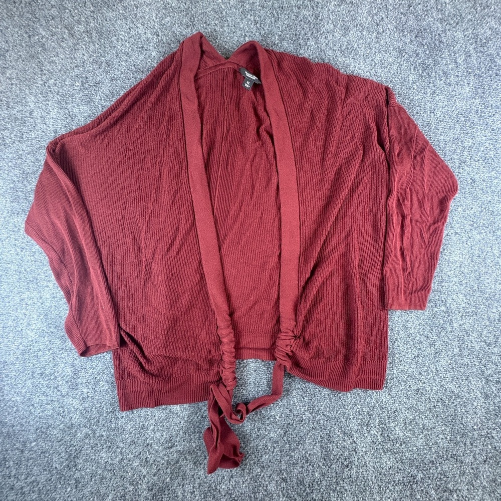 Simply Vera Vera Wang Cardigan‎ Sweater Womens XL Maroon Ribbed Knit Tie Front